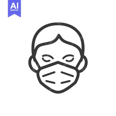 Aset desain premium: A simple monochrome line drawing of a person wearing a mask