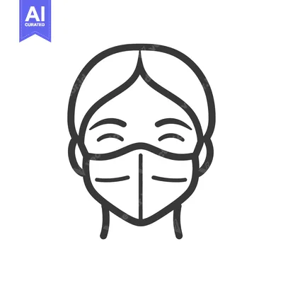 Aset desain premium: A minimalist line drawing depicts a human wearing a mask