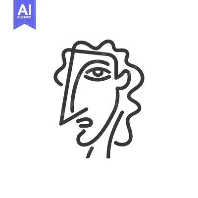 Aset premium populer: Minimalist Line Art Portrait: Abstract Face with Wavy Hair and Sharp N