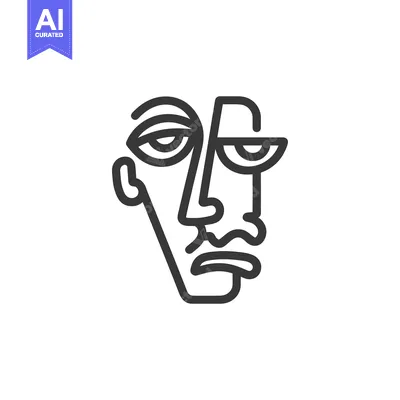 Aset desain premium: Minimalist Line Art Portrait: Abstract Face with Unique Features and E