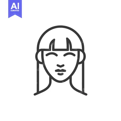Premium design asset: Minimalist Woman Portrait Icon with Bangs and Closed Eyes in Black Out