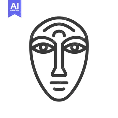 Aset desain premium: Minimalist Tribal Mask Icon: Bold Line Art, Cultural Symbolism, Graphi