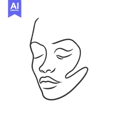 Aset desain premium: Simple black and white line drawing depicts a persons face