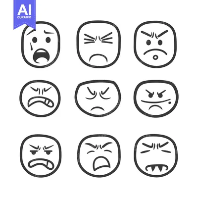 Premium design asset: Simple black and white drawings representing various negative emotions