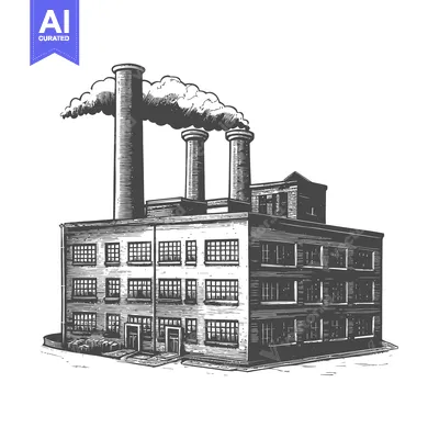 Aset premium populer: Industrial Factory Building with Tall Smoke Stacks