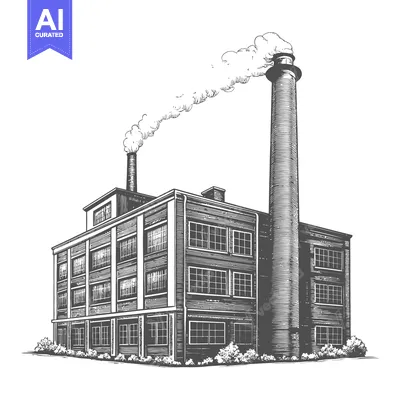 Download Industrial Factory Building With Smoke Stack Emission Vector Graphic