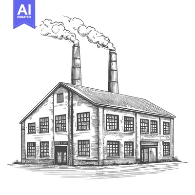 Download Vintage Factory Building With Two Tall Smokestacks Vector Graphic