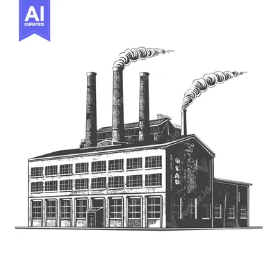 Download A Vintage Industrial Factory Building With Tall Chimneys Vector Graphic