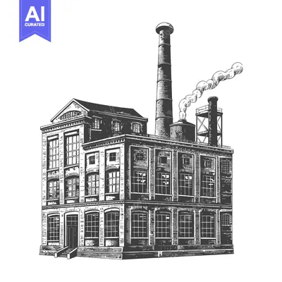 Aset desain premium: A Vintage Industrial Building With Tall Chimney