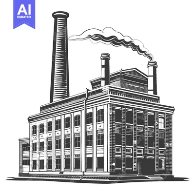 Aset premium populer: Industrial Factory Building With Tall Chimney And Smoke