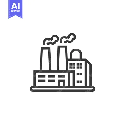 Aset premium populer: Minimalist Factory Icon with Smoke Stacks and Building Outline