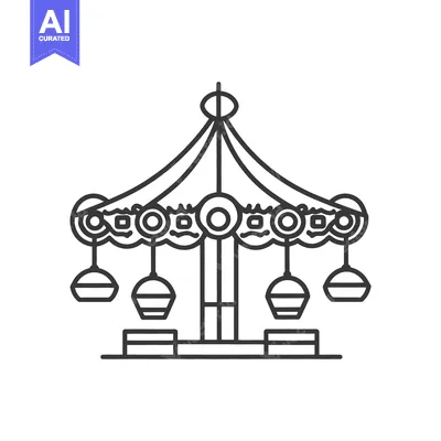 Aset desain premium: A line drawing depicting a carnival style carousel ride