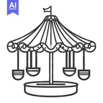 Premium design asset: A stylized amusement park carousel with hanging ride seats is shown