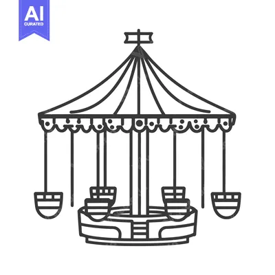 Aset desain premium: An amusement park carousel with hanging seats under a canopy