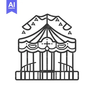 Aset desain premium: Black and white illustration of a carnival carousel with decorations