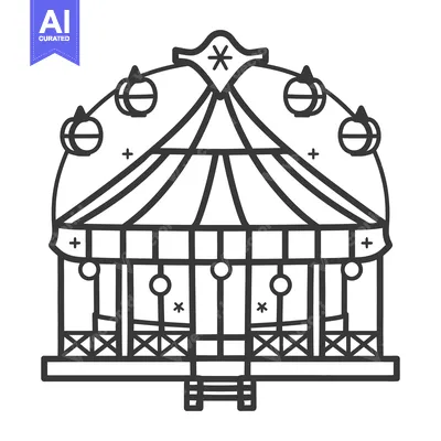 Aset desain premium: The whimsical illustration of a carousel at an amusement park