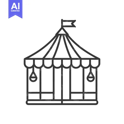 Aset premium populer: An illustrated circus tent with a flag on top of the structure