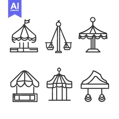 Premium design asset: Six illustrated carnival ride and amusement park attractions displayed