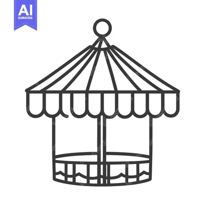 Aset premium populer: A monochrome drawing of a carousel amusement park ride