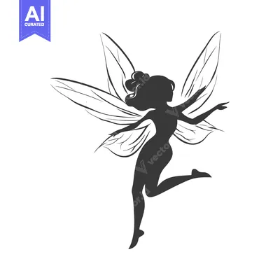 Aset desain premium: Silhouette of a fairy with large wings in joyful flight