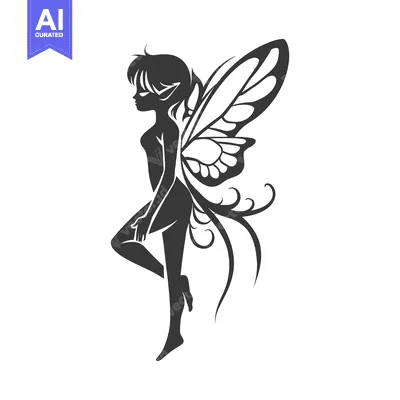 Aset premium populer: A beautiful dark silhouette of a graceful fairy with wings