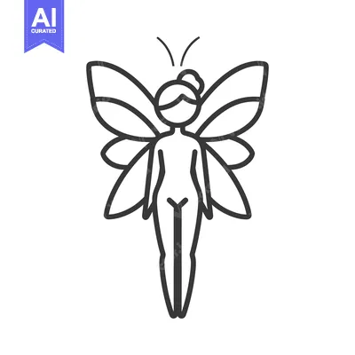 Aset desain premium: A simple line drawing showing a fairy with wings