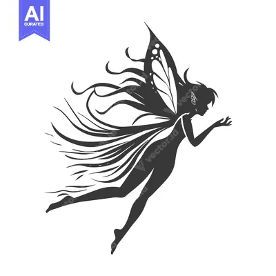 Aset premium populer: A silhouette of a fairy with large wings is flying