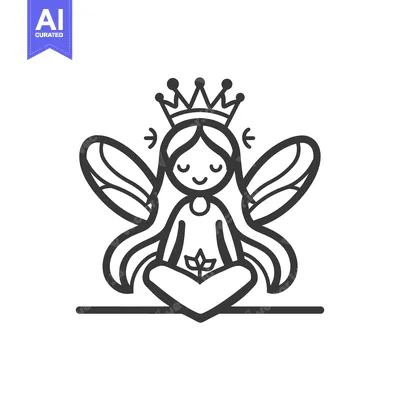 Aset desain premium: A Cartoon Illustration Of A Fairy Queen With Wings And Crown