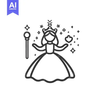 Premium design asset: An Illustrated Princess Character Adorned With Crown and Wand
