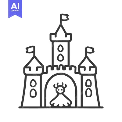 Premium design asset: A detailed black and white illustration of a fairy tale castle