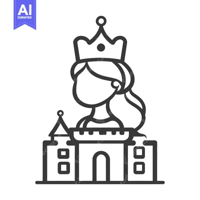 Premium design asset: A crowned princess figure stands above a fortress structure illustrati