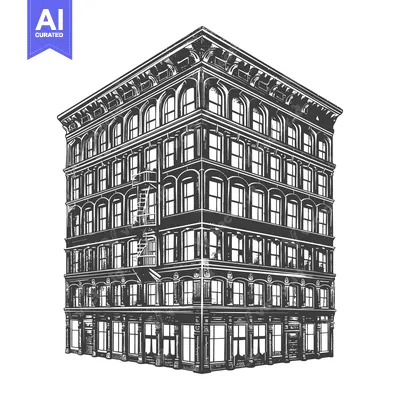 Aset desain premium: Elegant Corner Building Architectural Drawing