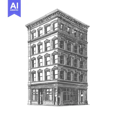 Aset desain premium: A Detailed Illustration Of A Classic Multi Story Building