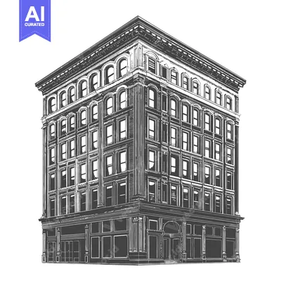 Aset premium populer: Elegant Corner Building Architectural Sketch Design