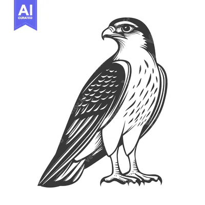 Popular premium asset: A detailed black and white illustration of a perched hawk