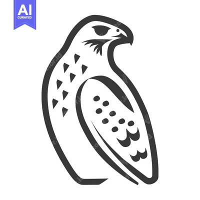 Aset desain premium: A stylized black and white illustration depicting a bird of prey