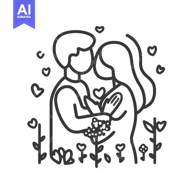 Popular premium asset: A loving couple embracing amidst hearts and beautiful flowers in a gar