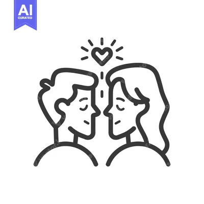 Aset desain premium: A stylized black and white depiction of loving couple faces