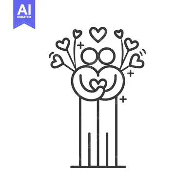 Aset desain premium: Two people are embracing with multiple heart symbols above them
