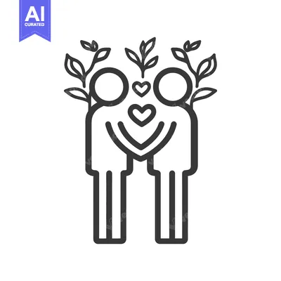 Aset desain premium: Two people embracing with hearts and growing leaves above them