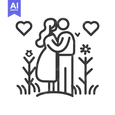 Aset premium populer: Two people embracing with hearts and stylized floral elements