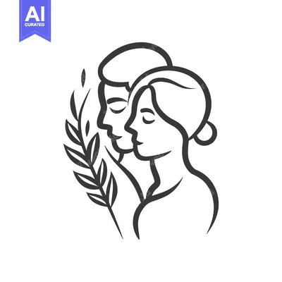 Aset desain premium: A couple embraces with a branch of leaves behind them