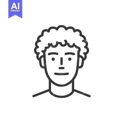 Aset premium populer: Minimalist Portrait: Curly Hair Man, Bold Line Art Style