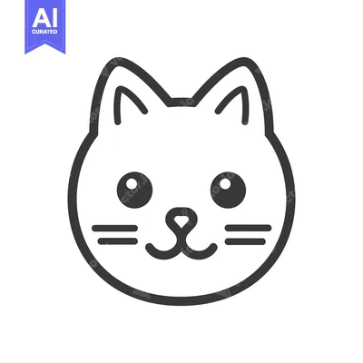 Aset premium populer: A simple black and white illustration of a cat face
