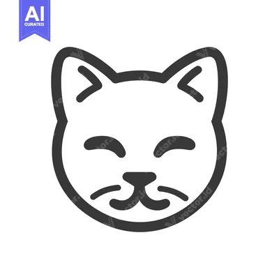 Premium design asset: A simple black and white line drawing of a cat face