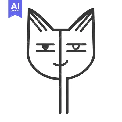 Premium design asset: A simplistic cat face illustration in black and white colors
