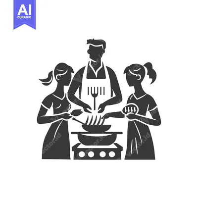 Aset desain premium: Family Cooking Together in the Kitchen