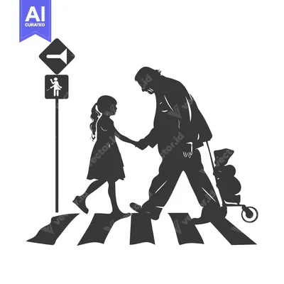 Aset desain premium: Family crossing a pedestrian crosswalk with a stroller