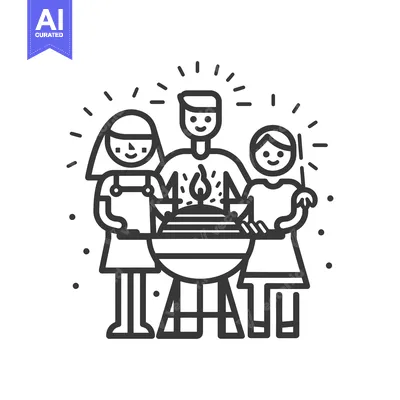 Aset desain premium: Family Gathering Around a Barbecue Grill