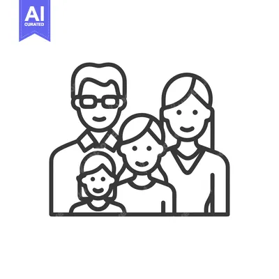 Aset desain premium: Minimalist Family Portrait: Line Art Illustration of Four Smiling Peop